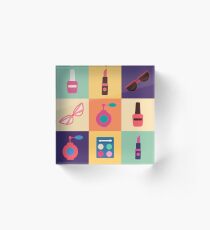 Cosmetics Set. Icons Set. Cosmetology. Fashion and Beauty. Perfume, Polish, Pomade. Female Beauty. Vector illustration. Flat Style Acrylic Block