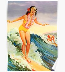 Póster Hawai, gran ola, surf, cartel de viaje vintage