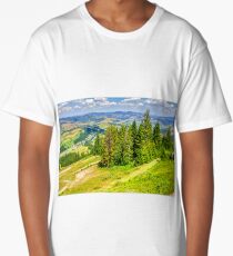 village on hillside meadow with forest in mountain Long T-Shirt