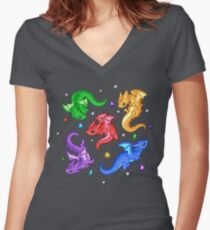 Gem Dragon Pattern Women's Fitted V-Neck T-Shirt