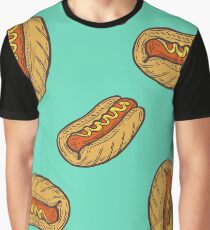 Hot dog sausage Fast food vector seamless pattern. Junk food on green Graphic T-Shirt