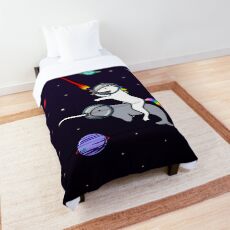 Unicorn Riding Narwhal In Space Comforter
