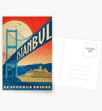 Turkey, Istanbul, Bosporus bridge, cruising ship, vintage travel poster Postcards