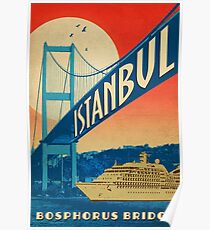 Turkey, Istanbul, Bosporus bridge, cruising ship, vintage travel poster Poster