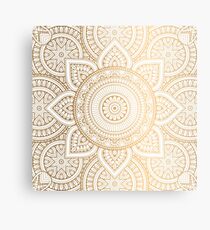 Gold Mandala Pattern Illustration With White Shimmer Metal Print