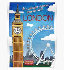 London, Big Ben, Ferris wheel, vintage travel poster Poster