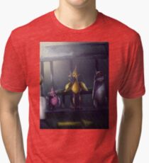 "Bird Stop," Digitally Colored Marker Drawing Tri-blend T-Shirt