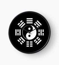Yin Yang, I Ching, Martial Arts, Chinese, WHITE on BLACK Clock