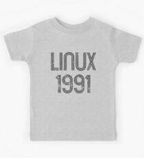 Linux 1991 - Initial Release Year Black Text Distressed Design Kids Tee