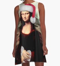 Mona Lisa Wearing a Santa Hat A-Line Dress