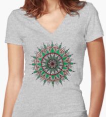 Leaf mandala Women's Fitted V-Neck T-Shirt