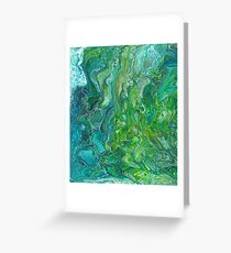Poured paint - blues and lush greens Greeting Card