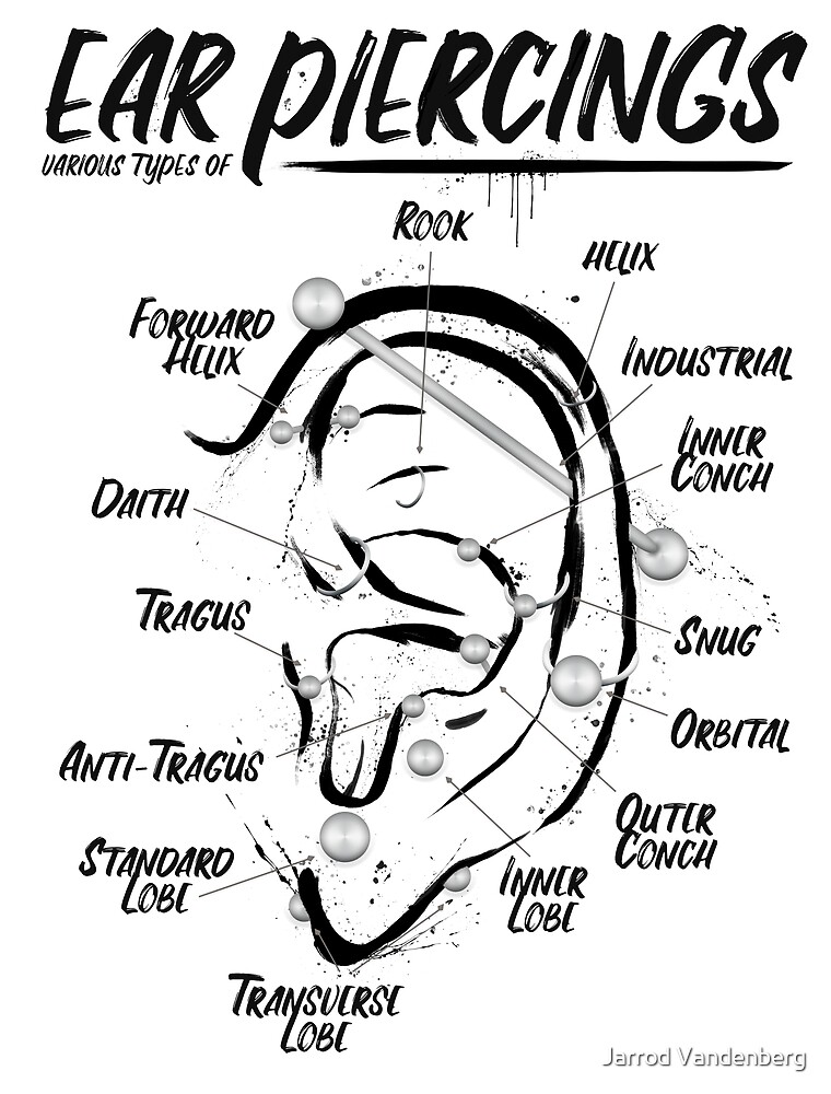 "Ink Ear Piercing Chart" by Jarrod Vandenberg | Redbubble