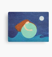 Mother Earth, Spiritual Art: Sea, Sky, Moon and Stars Canvas Print