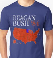 Vintage Style Distressed Reagan Bush '84 Retro Logo Red White Blue Election Map Ronald George 1984 84 Red States Slim Fit T-Shirt