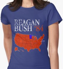 Vintage Style Distressed Reagan Bush '84 Retro Logo Red White Blue Election Map Ronald George 1984 84 Red States Women's Fitted T-Shirt