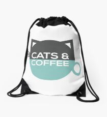 Cats and Coffee Drawstring Bag