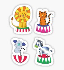 Circus Animal Alphabet - multicoloured on sky blue - Cute animal pattern by Cecca Designs Sticker