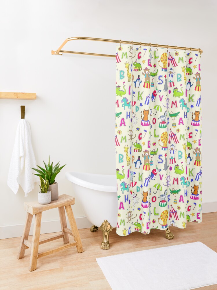 Alternate view of Circus Animal Alphabet - multicoloured on cream - Cute animal pattern by Cecca Designs Shower Curtain