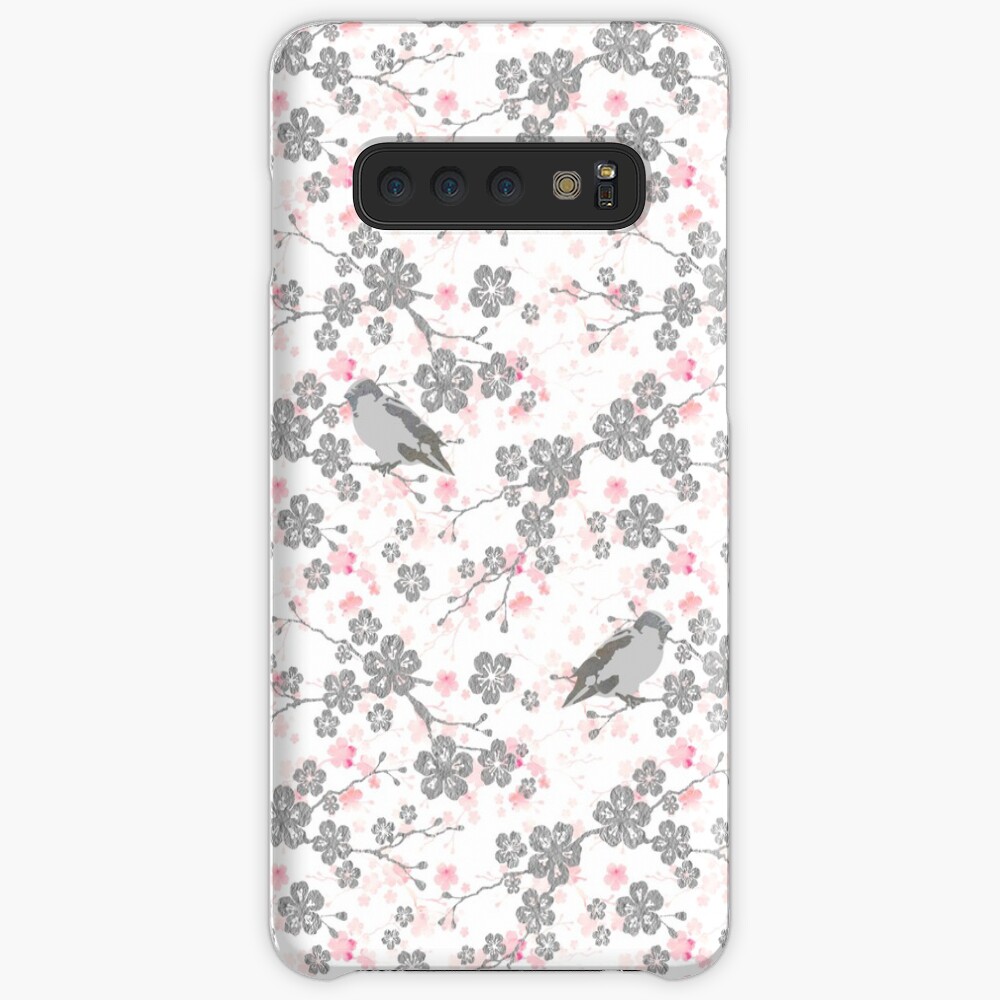 Silver and pink cherry blossom birds Case & Skin for Samsung Galaxy