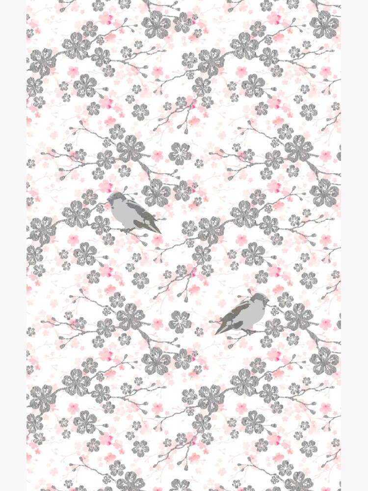Silver and pink cherry blossom birds by adenaJ