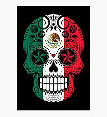 Sugar Skull with Roses and Flag of Mexico Photographic Print