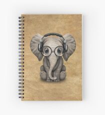 Cute Baby Elephant Dj Wearing Headphones and Glasses Spiral Notebook