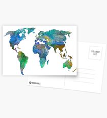 OLena Art Blue World Transparent Map Postcards