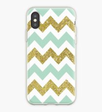 Mint and Gold Faux Glitter Chevron iPhone Case