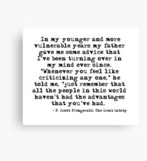 Lienzo En mis años más jóvenes y vulnerables - F Scott Fitzgerald