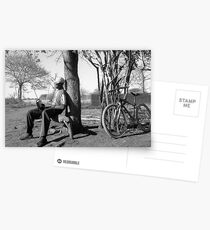 Man his bike and radio Postcards