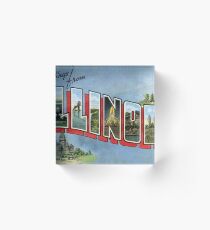 Vintage Colorful Greetings From Illinois Acrylic Block