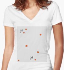 boston terrier heart stripe Women's Fitted V-Neck T-Shirt