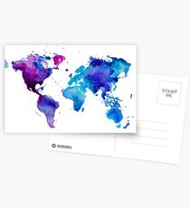 Watercolor Map of the World Postcards