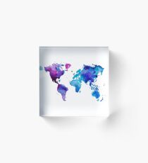 Aquarell Karte der Welt Acrylblock