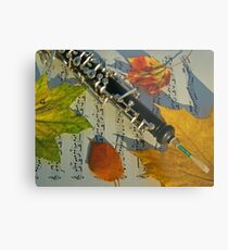 Sunlit Oboe and Sheet Music in Autumn Metal Print