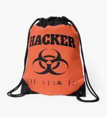 Computer Hacker T-Shirt - Black Biohazard Sign & Bash Fork Bomb Drawstring Bag