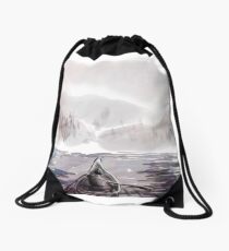 Boats on a lake Drawstring Bag