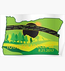 2017 Total Solar Eclipse Across Oregon Cities Map Illustration Poster