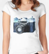 Watercolor vintage SLR camera Women's Fitted Scoop T-Shirt