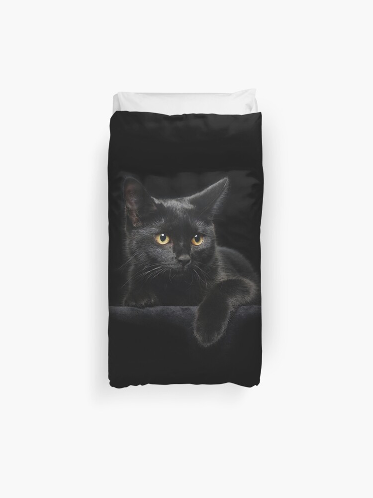 Black Cat Duvet Cover By Fantasydesigns Redbubble