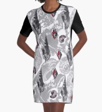 Grey and Red seashells pattern Graphic T-Shirt Dress