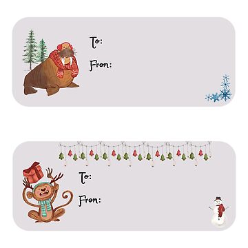 Cute Watercolor Wild Animals Christmas Present Labels Holiday Gift