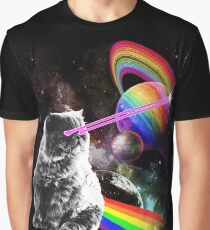 Lazer Eyes Rainbow Cat in Space Graphic T-Shirt