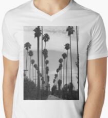 Vintages schwarzes u. Weißes Kalifornien-Palmen-Foto T-Shirt mit V-Ausschnitt für Männer