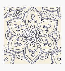 Vintager marineblauer Elfenbein elegante Blumenmandala Fotodruck