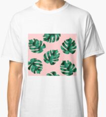 Tropical fern leaves on peach Classic T-Shirt