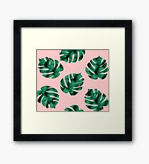 Tropical fern leaves on peach Framed Print