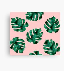 Tropical fern leaves on peach Canvas Print
