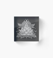 Grey Lotus Flower Geometric Design Acrylic Block